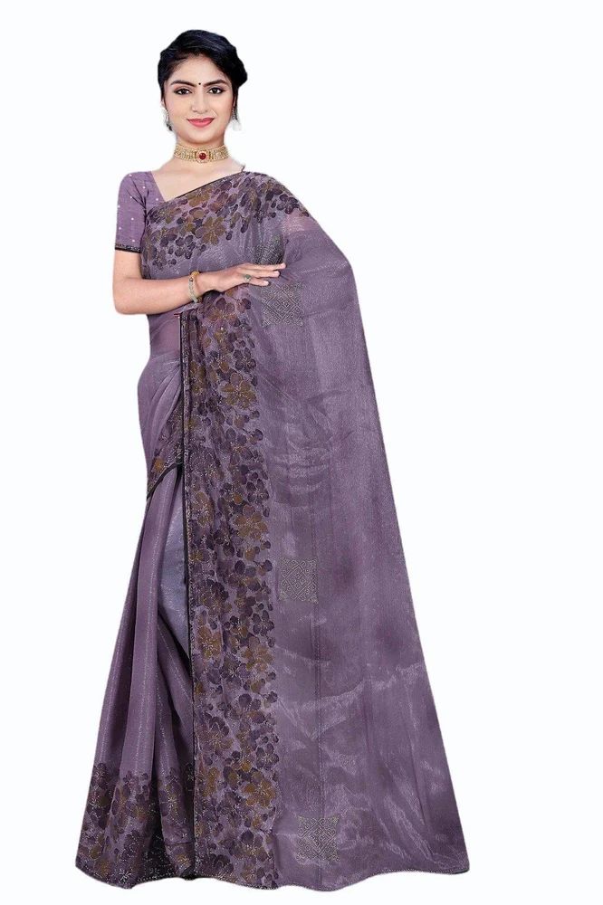 Lavender Dull Moss Jari Printed Saree