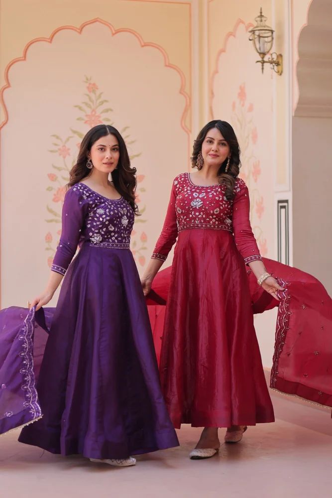 Gold Crush with Beads embroidery-work gown with dupatta