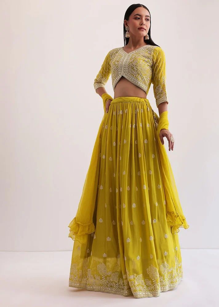 Designer Yellow Silk/Georgette Lehenga Choli for Haldi - Trendy Culture Manufacturing