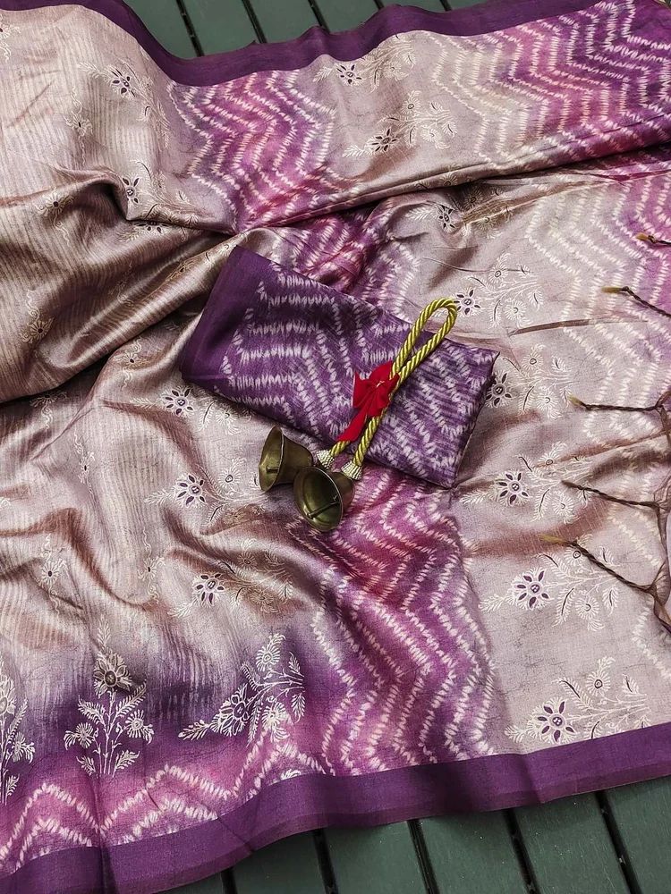SOFT TUSSAR SILK WITH BEAUTIFUL FLORAL LERIYA PRINTS SAREE AT WHOLESALE PRICE
