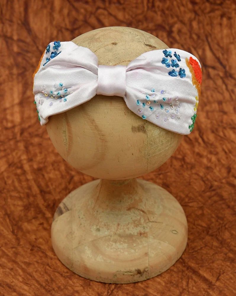 White Embroidered Beaded Hairband