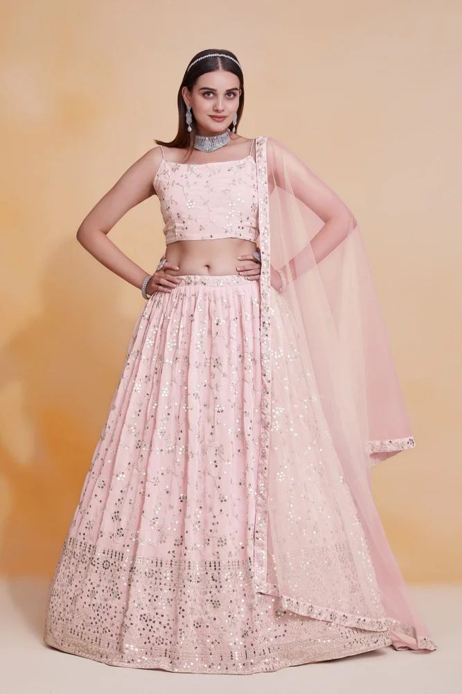 Elegant Peach Sequence Work Lehenga Set - TRENDY CULTURE Manufacturer Exclusive