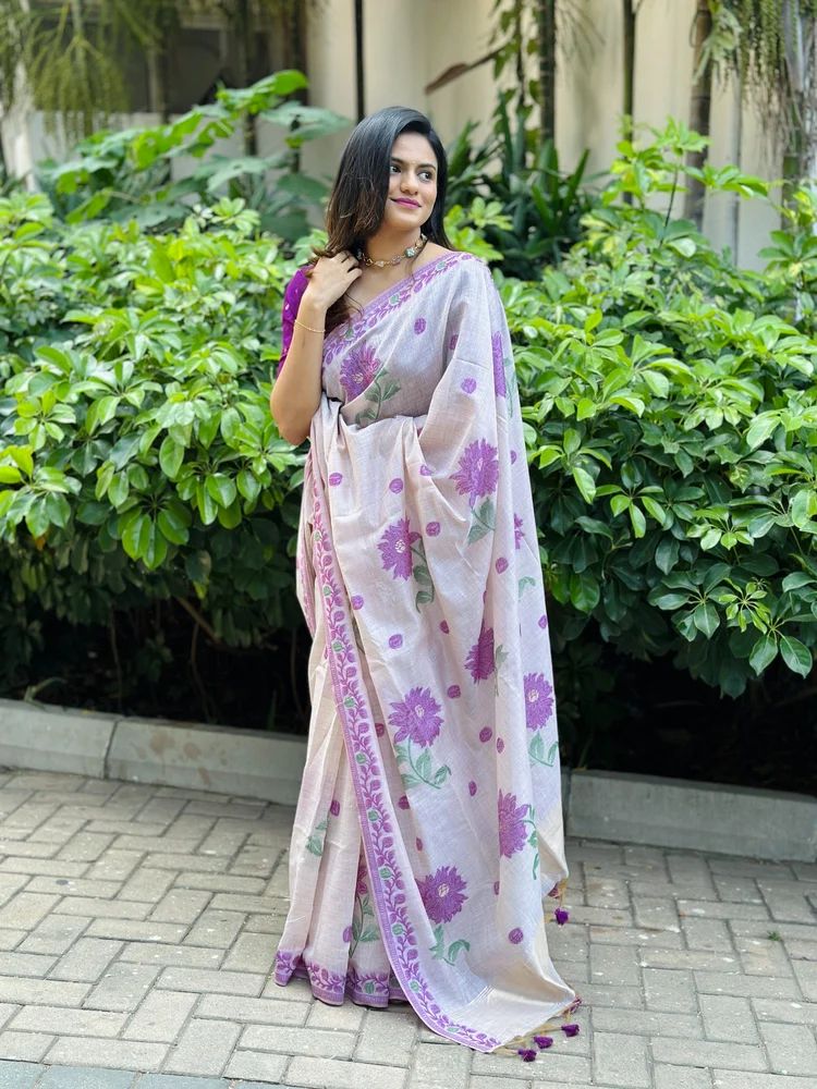 PREMIUM SOFT MUGA COTTON SAREE WITH RESHAM BUTTAS PATTERN