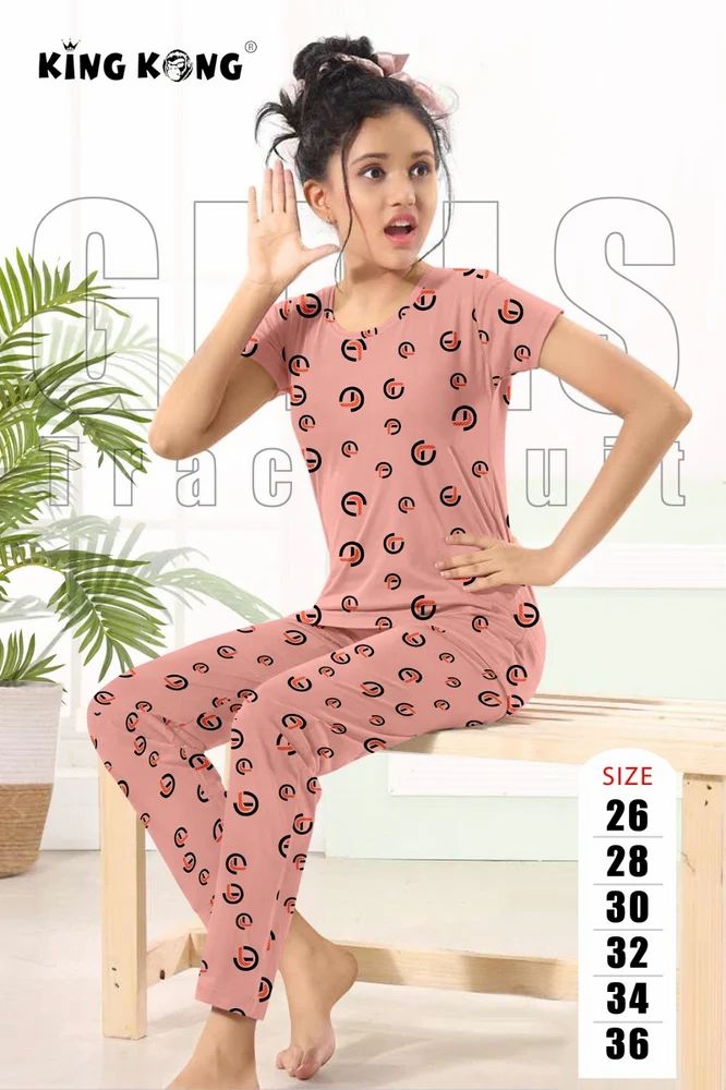 Looper Girls' Night Dress & Night Suit Set For Kids - Comfortable Regular Fit Nightwear (Size 26-36)