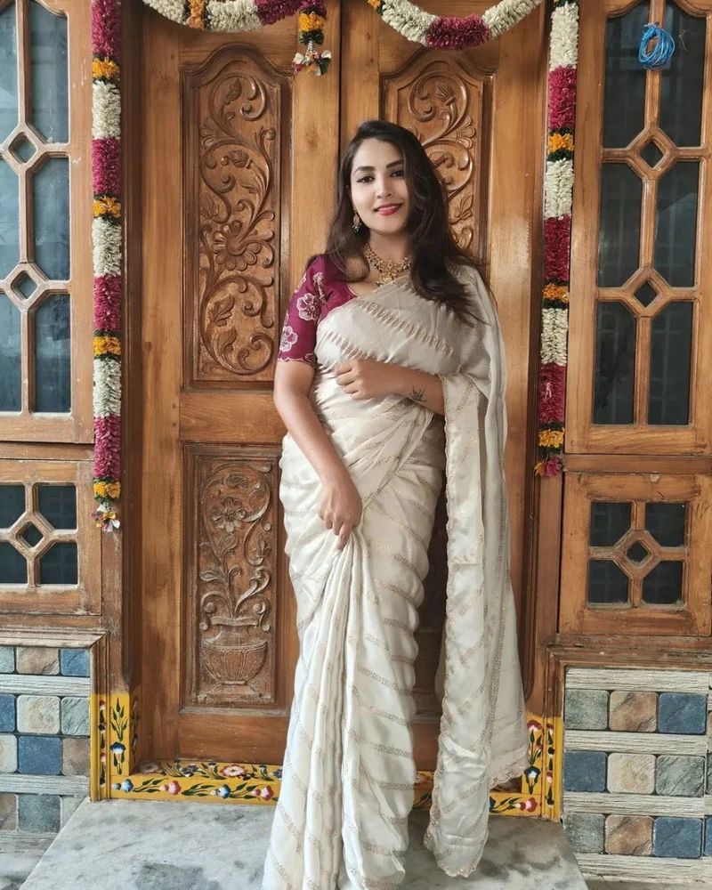Elegant Satin Chiffon Saree