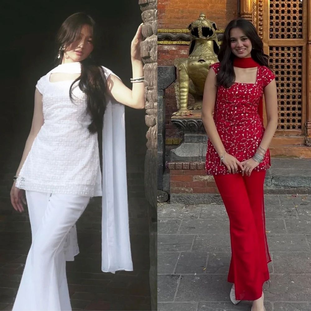 beautiful designer Thread & Sequnce work kurti with boot cut pant and dupatta