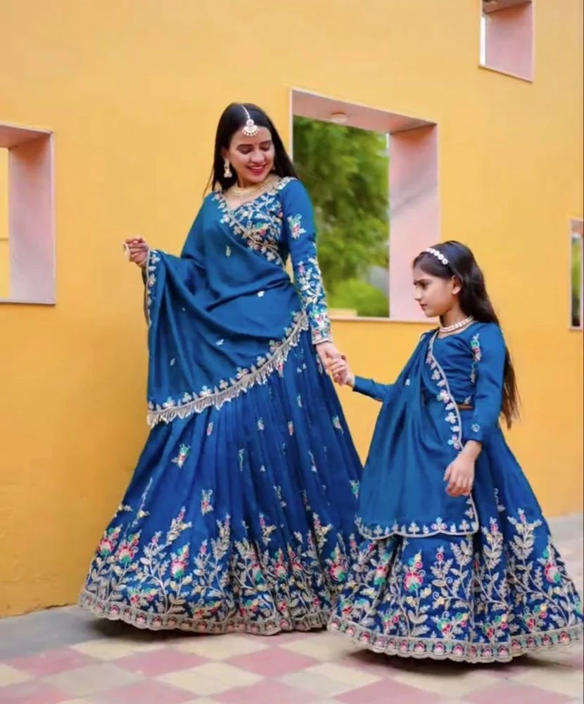 Mother Daughter Combo Embroidered Lehenga Choli Dress