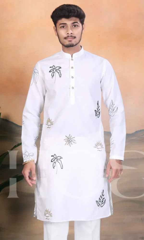 White Cocosun Handwork Men Cotton Kurta