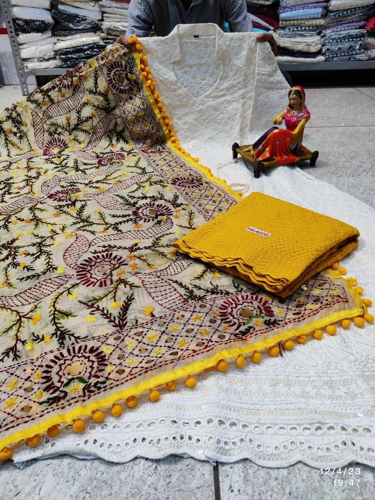 Chikankari Anarkali With Pom Pom Duppta
