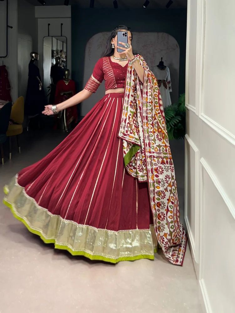 TRENDY CULTURE'S Pure Chanderi Lehenga Choli with Zari Weaving and Embossed Design