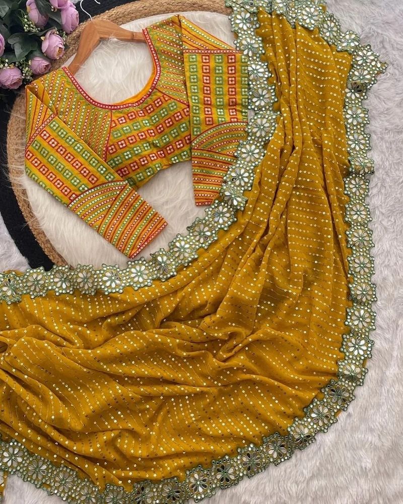 HEAVY SOFT GEORGETTE EMBRODERY SEQUANCE SAREE AT WHOLESALE PRICE
