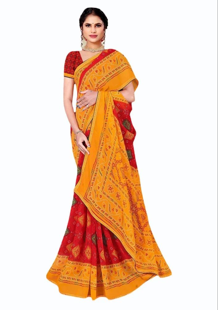 Red Yellow Weightless Printed Saree