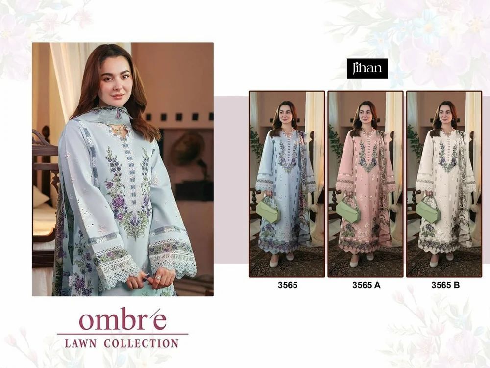 JIHAN FIRDOUS OMBRE LAWN COTTON WITH HEAVY SELF EMBROIDERY DRESS MATERIAL AT WHOLESALE PRICE