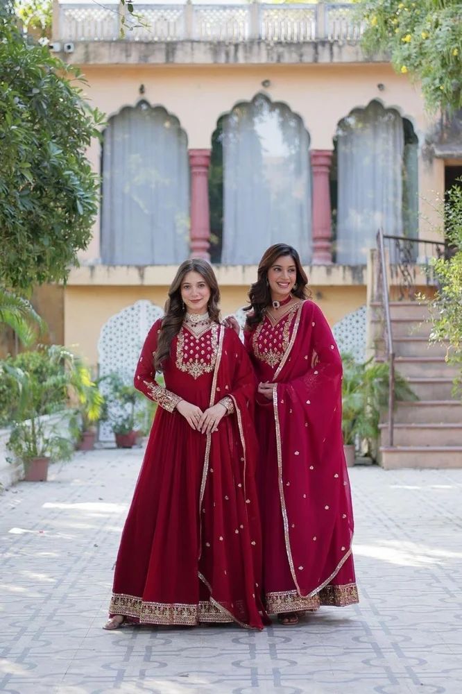 Faux Blooming Georgette with Rich Sequins Embroidered work gown with dupatta
