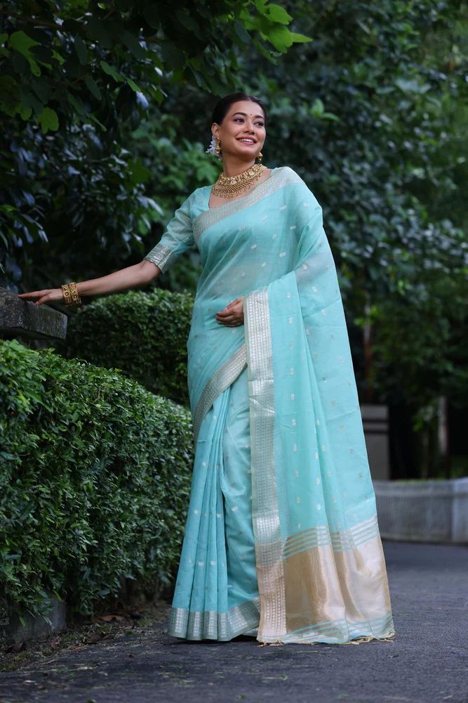 Maheshwari tissue silk with all over butties and fancy tassels