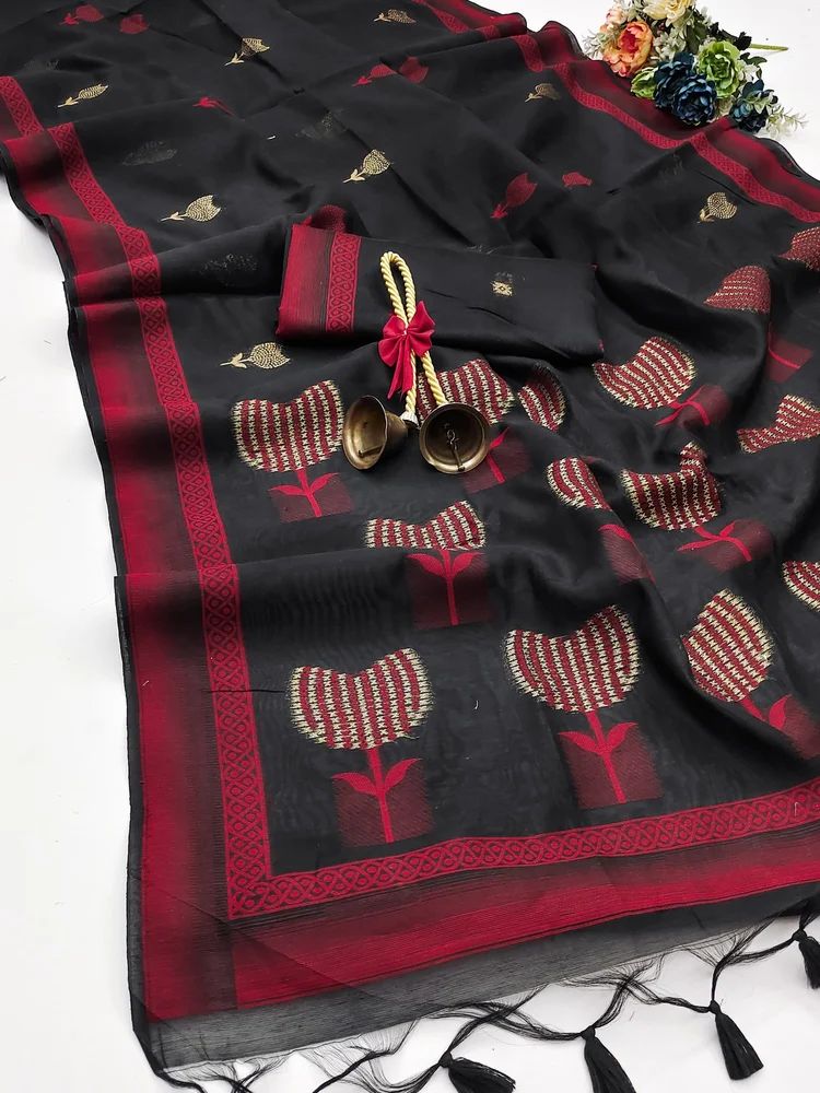 Premium soft muga cotton saree weaving pallu