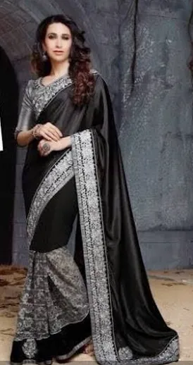 Shine Crepe Silk Bottom Brasso Net Saree