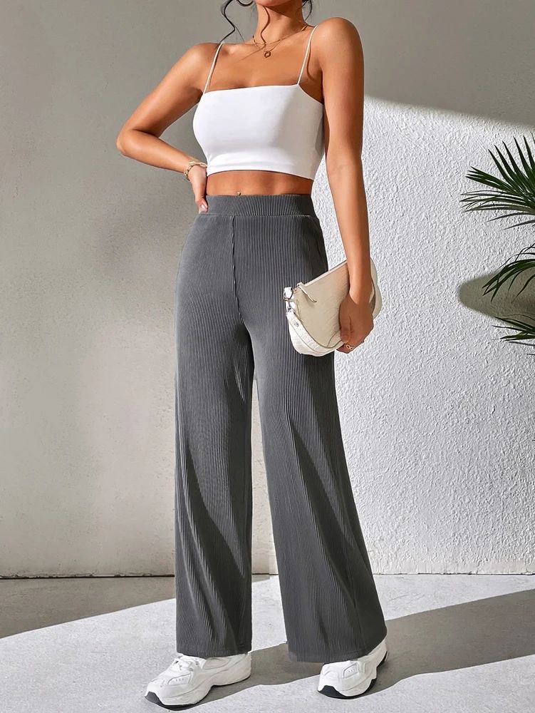 Women's Grey Stretchable Solid Lining Cotton Lycra Blend Casual Trouser