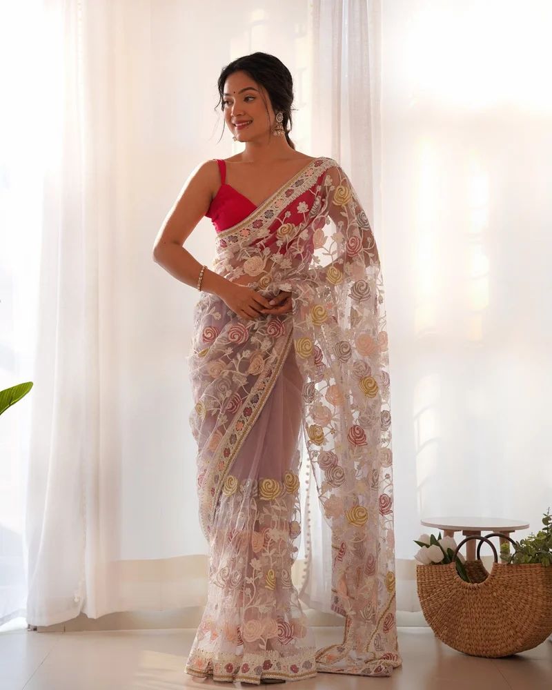 Butterfly Net Saree