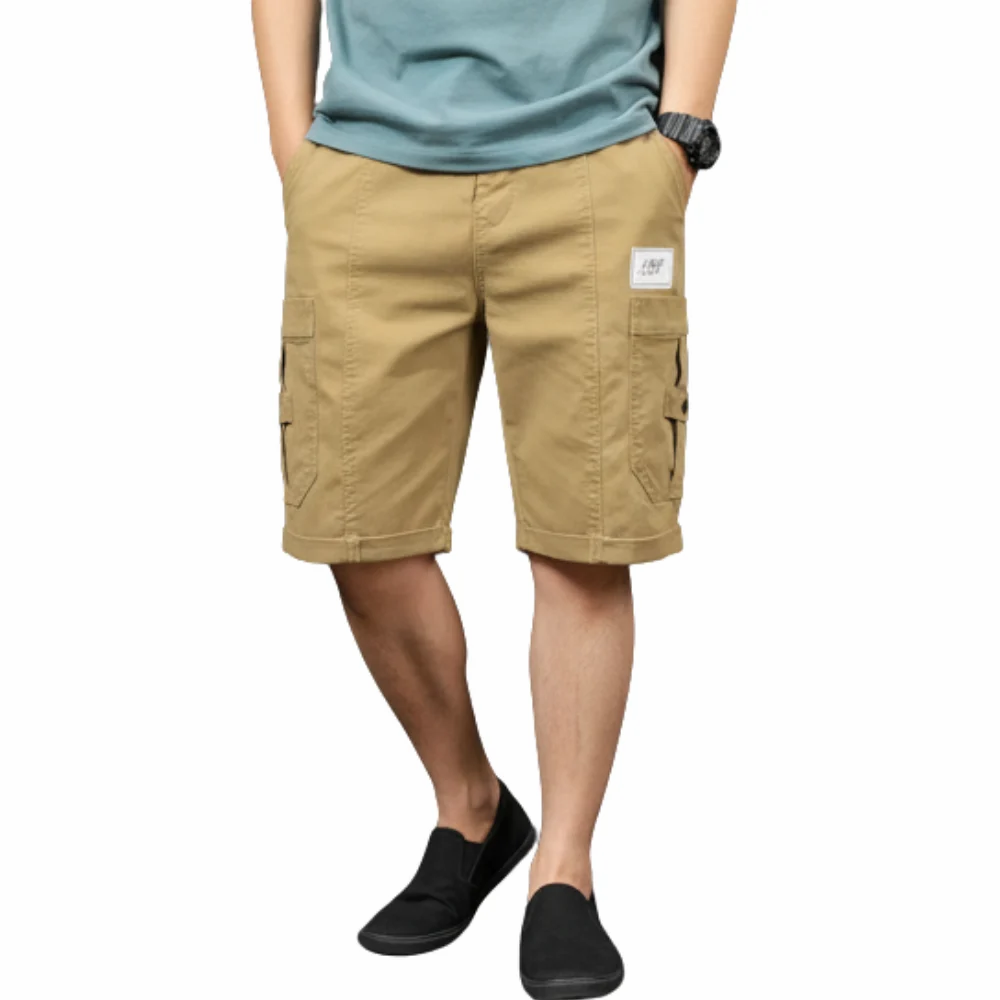 Men Light Brown Cotton Cargo Shorts