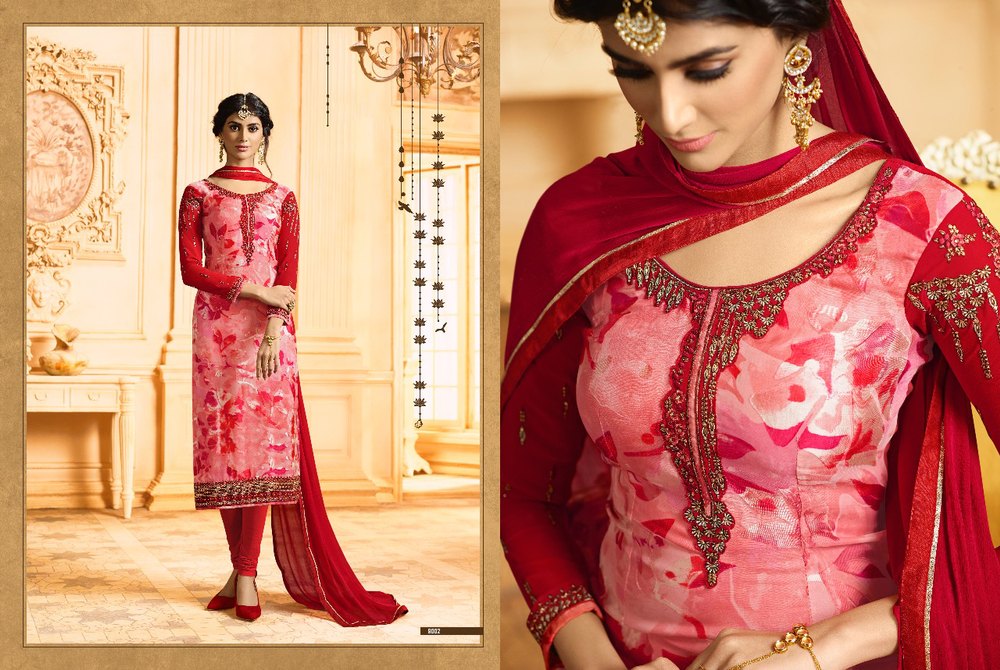 Red Shaded Brasso & Georgette Salwar Suit