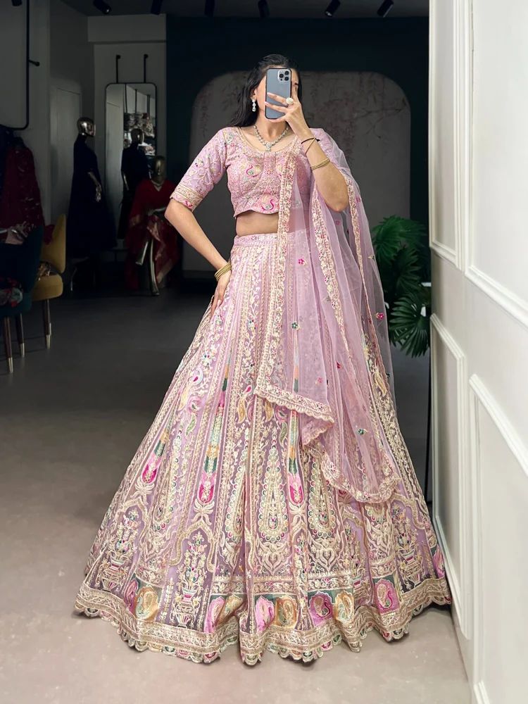 Sequins and Thread Embroidery Work Lehenga with blouse and dupatta