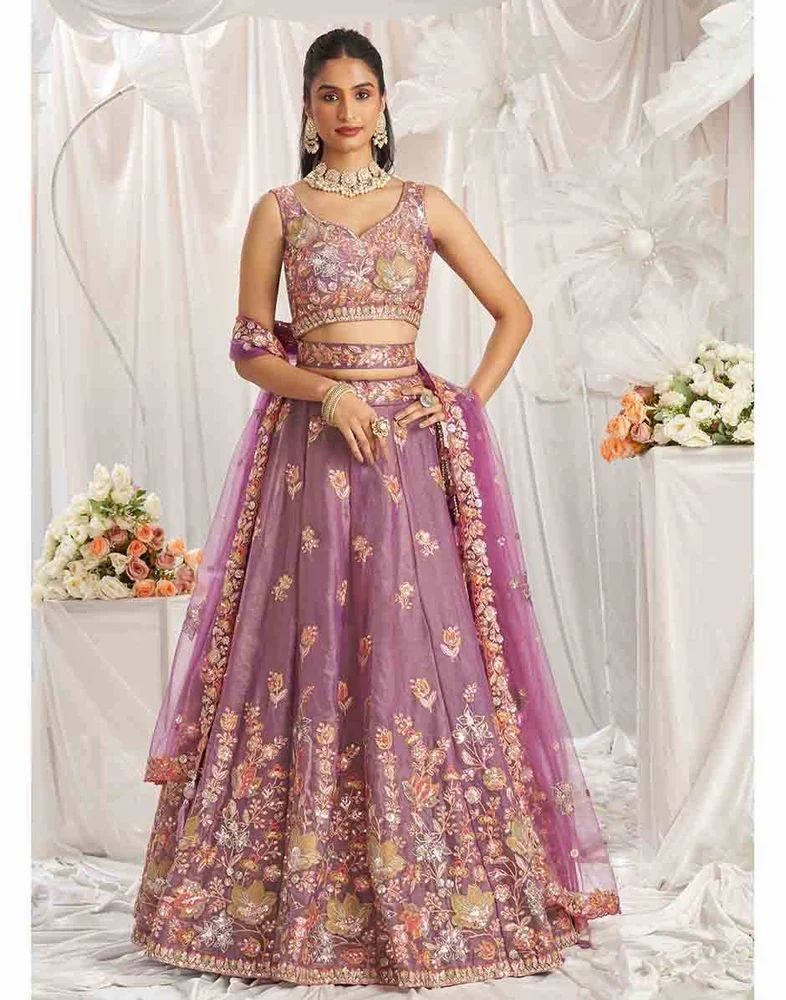 Pink Vichitra Silk Zari Sequence Embroidery Work Lehenga Choli Set