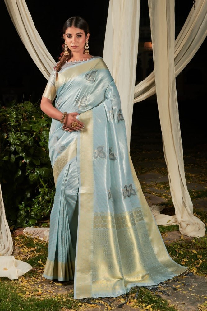 Single Soft Kasturi Linen Silk Lehriya Type Zari Saree