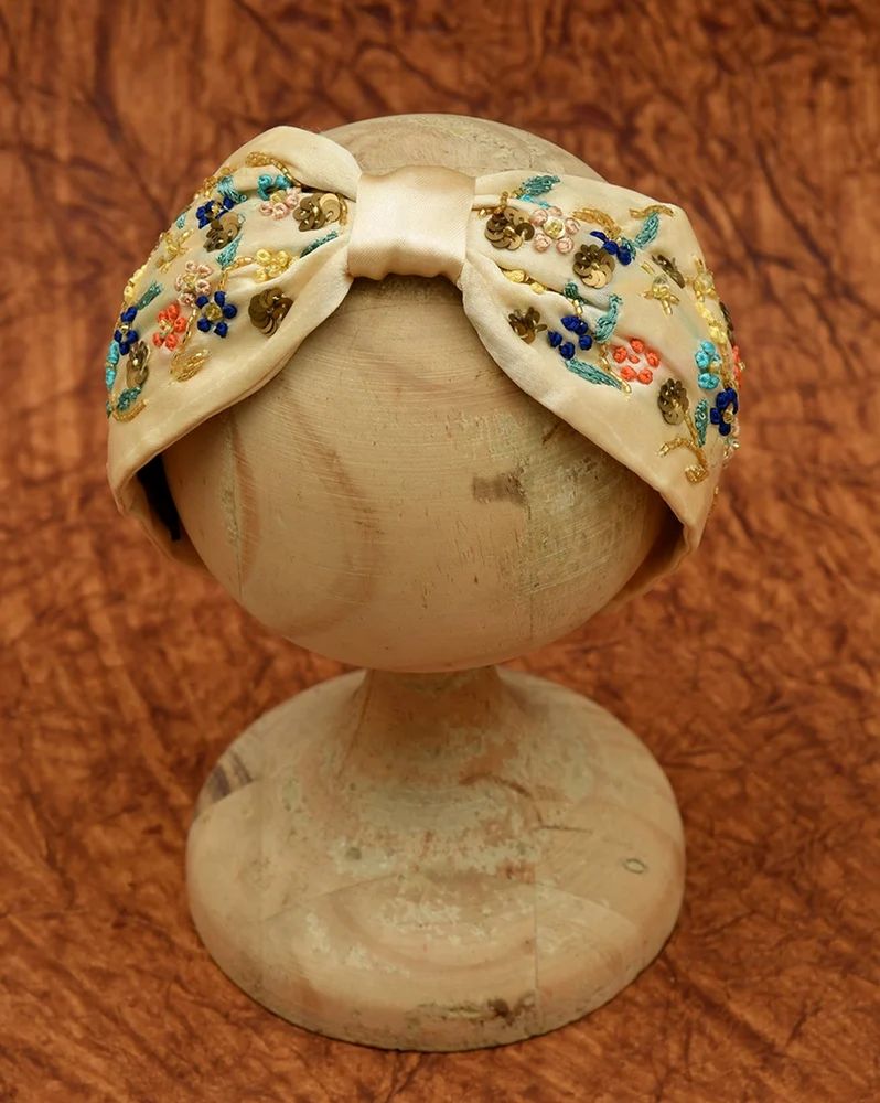 Cream Embroidered Beaded Hairband