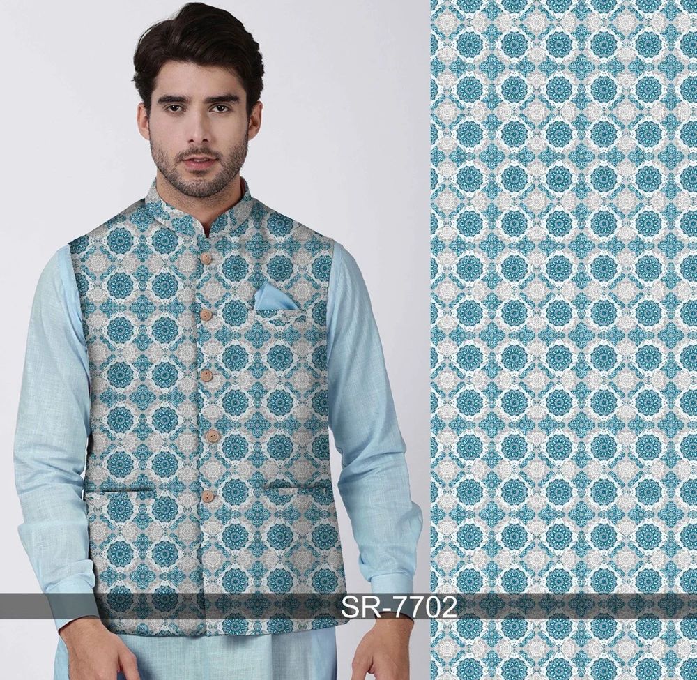 Sky Blue Printed Polyester Knitted Fabric