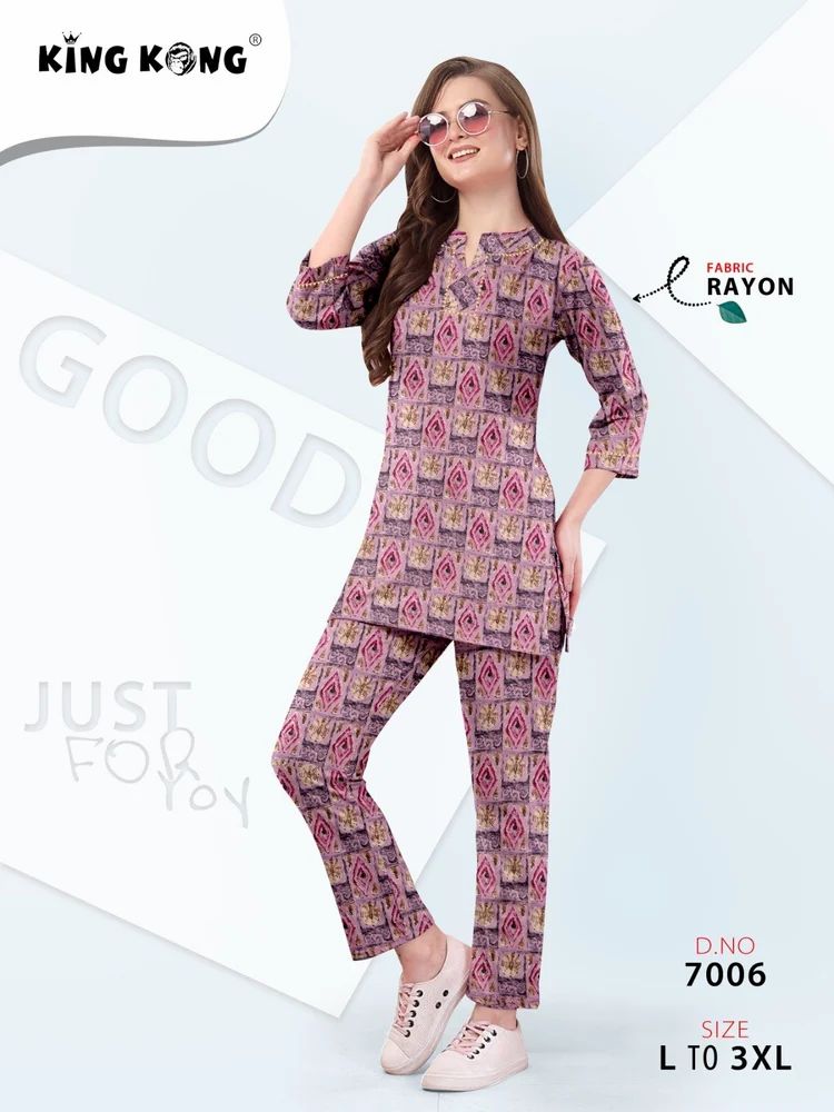 Traditional Heavy Rayon Printed Co-Ord Set with 3/4 Sleeves