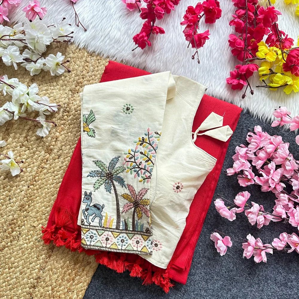 Pure Khadi Cotton Saree with Matching Blouse