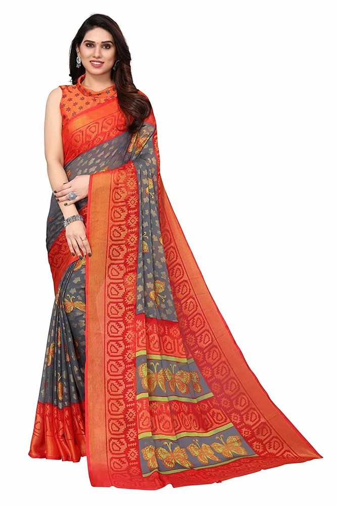 Leeza Store Gold Toned ButterFly Motifs Printed Soft Chiffon Brasso Saree