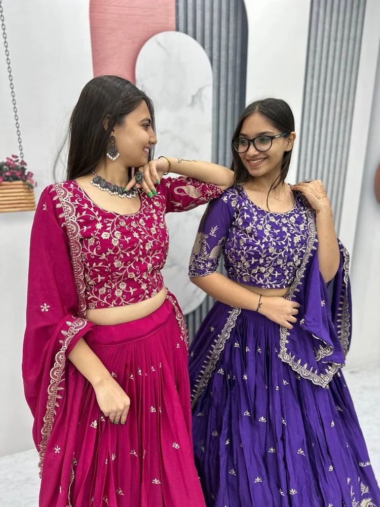Designer Chinon Embroidered Lehenga Choli