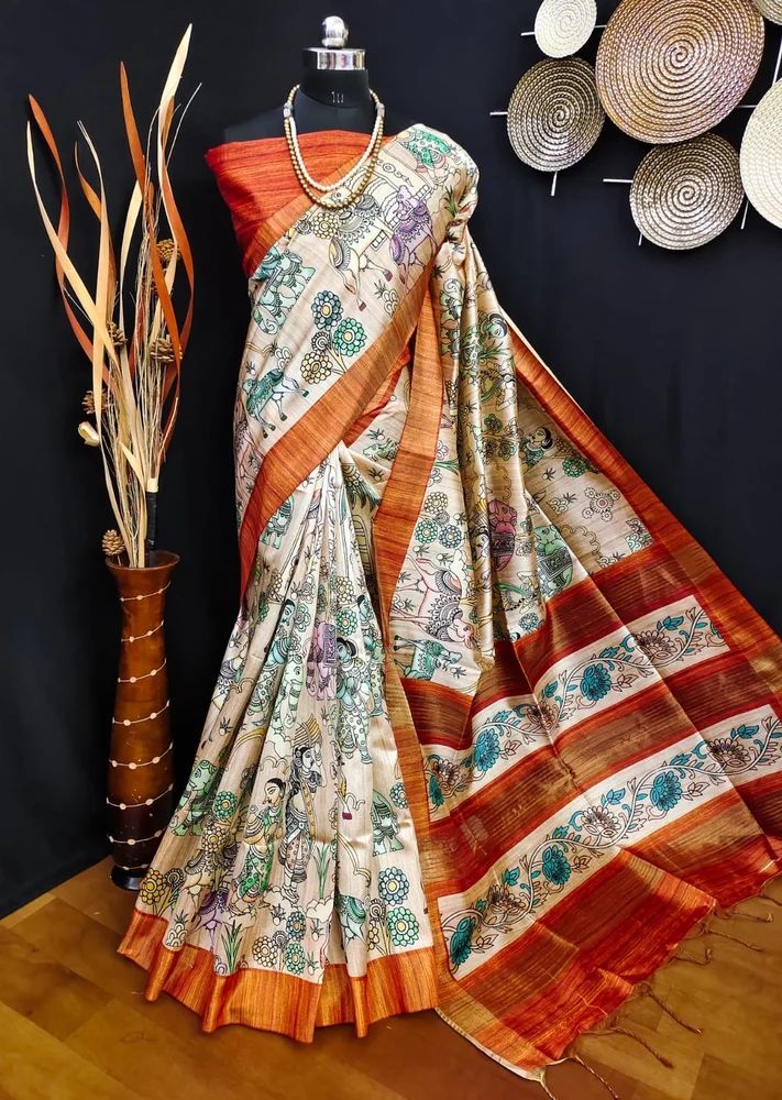 Orange Tussar Silk Sarees