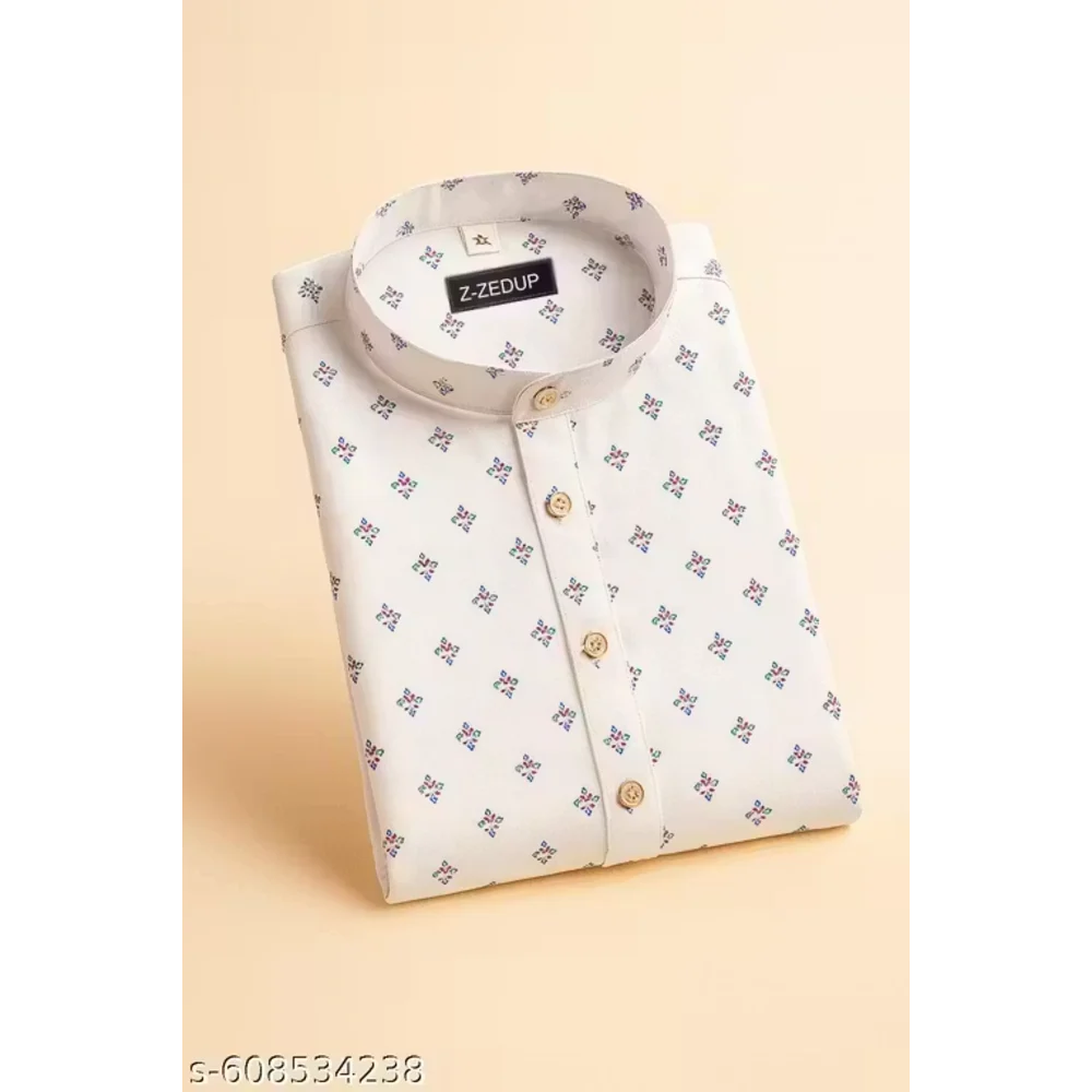 Men Pure White Cotton Blend Printed Kurta