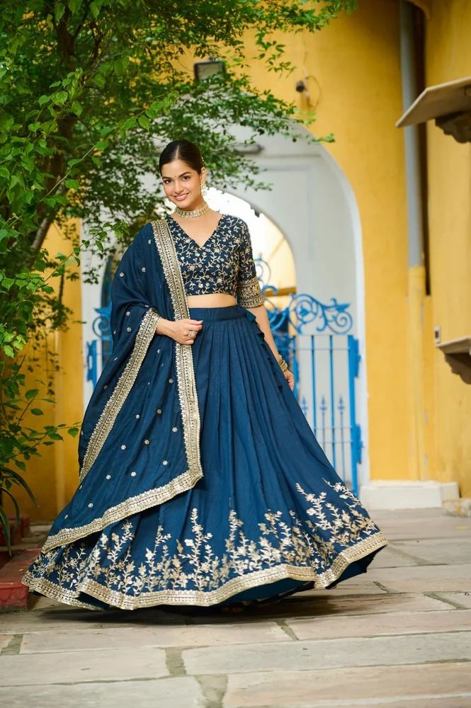 Desirable Vichitra Silk Lehenga Choli Set with Rich Sequins