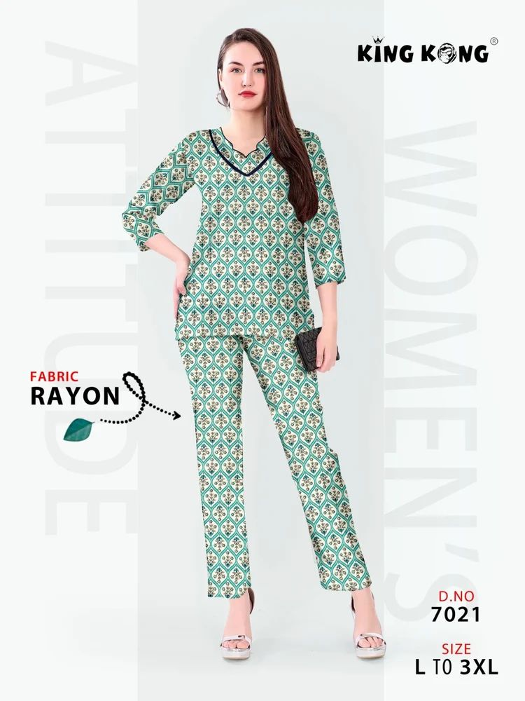 Elegant Mini Printed Rayon Co-Ord Set for Ladies - Sizes L to 3XL