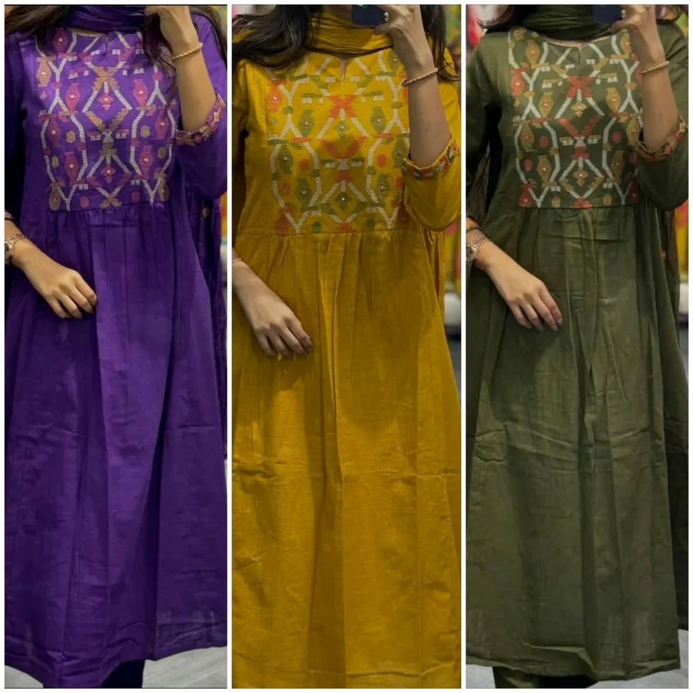 Cotton Kurti With Pant And Dupatta Set