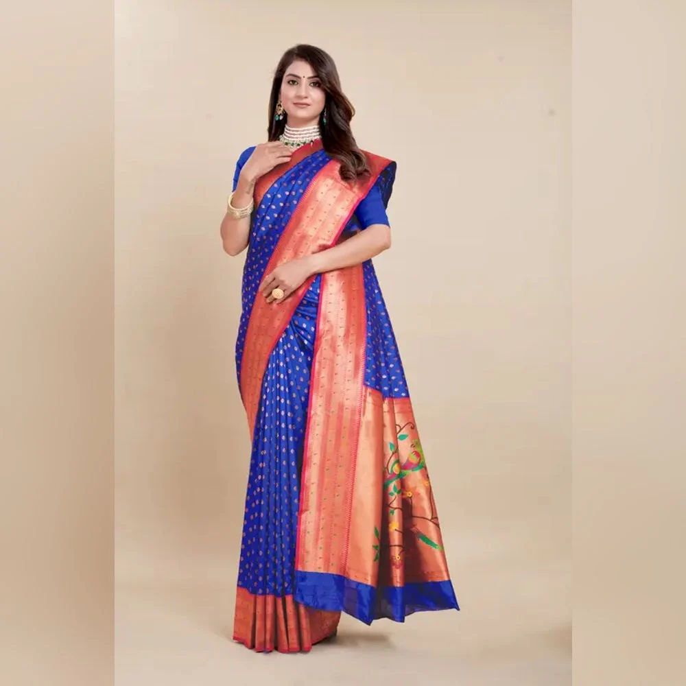 Ladies Silk Blue Printed Banarasi Saree