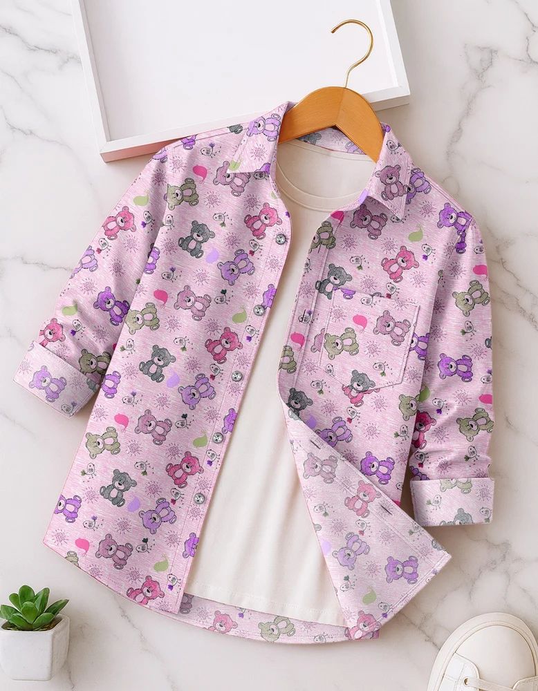 Pink Boys Rayon Teddy Bears Print Shirt