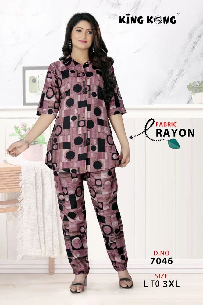 Ladies Rayon Imported Printed Shirt With Pant Co-Ord set Size L to 3XL