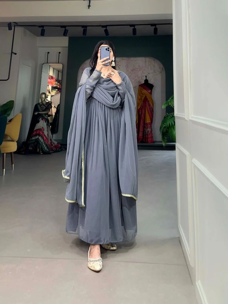 Ladies Gown With Dupatta Alia Style