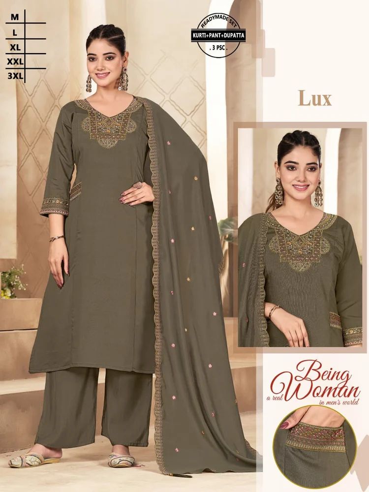 Ladies Lux  Roman Silk Kurti Pant Dupatta  Set