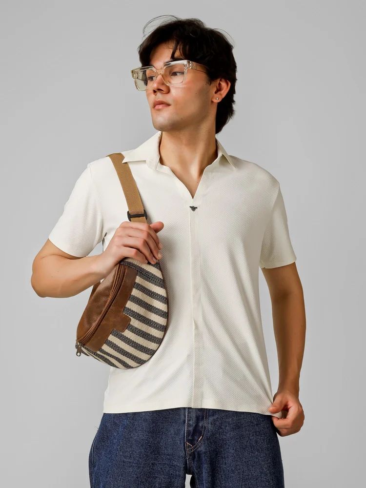 Nylon White V Neck Men T Shirt