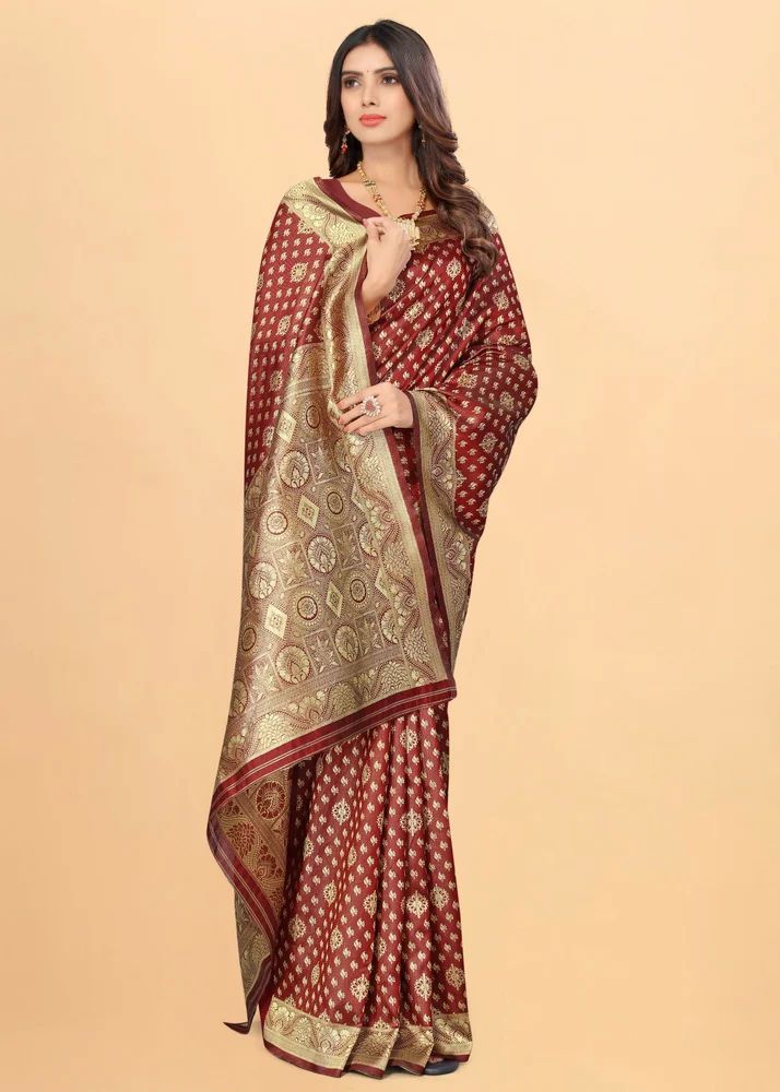 Women's Maroon Kota Lichi Saree