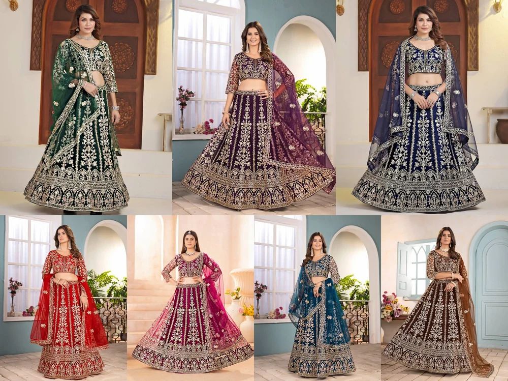 Multi Hue Butterfly Net Bridal & Festive Lehenga Choli Set with Sequins & Coding Embroidery