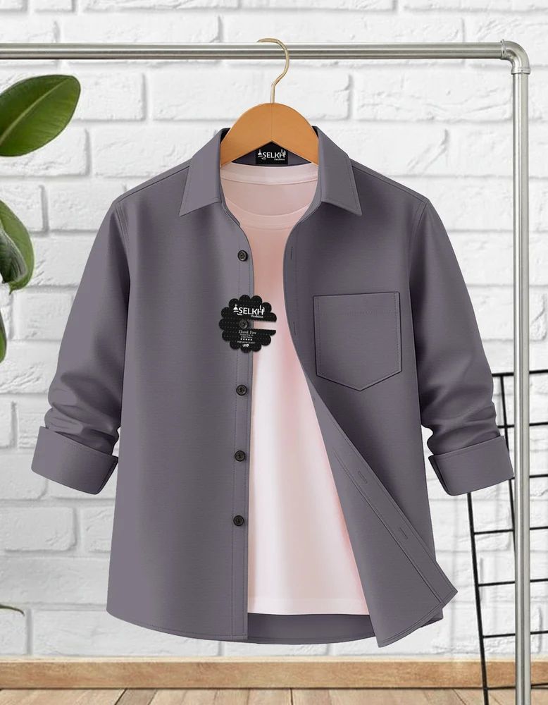 Grey Men Plain Cotton Shirt