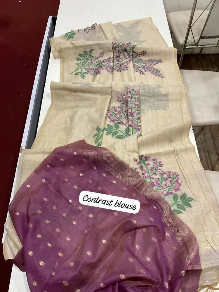 Premium soft muga Cotton saree with unique floral weaving pattern