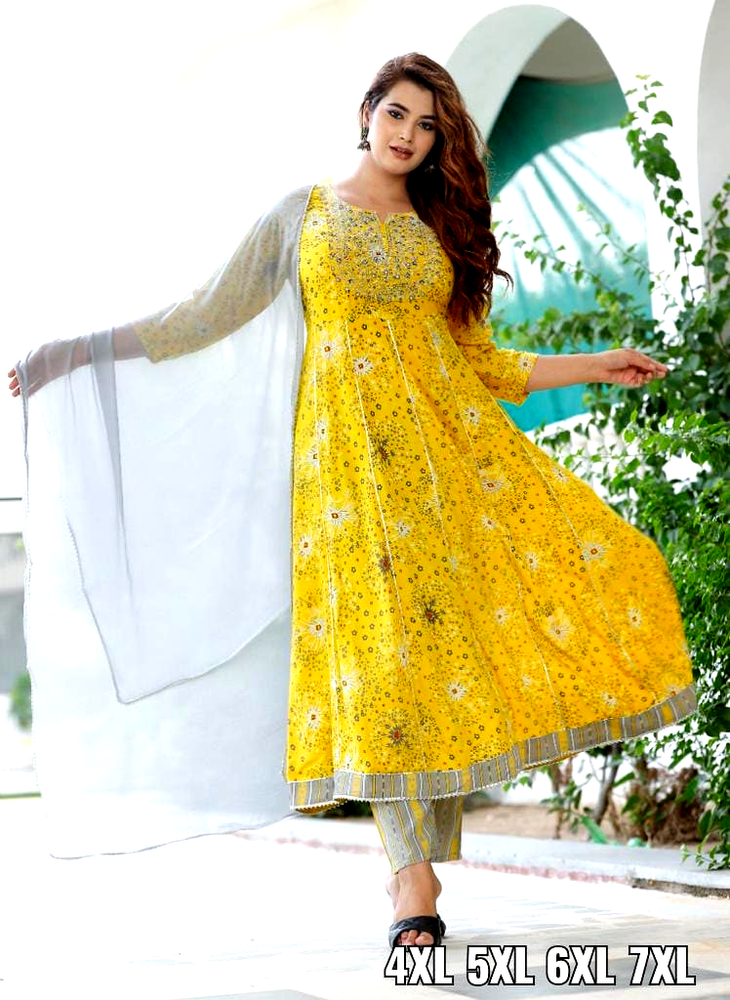 Party Wear Reyon Kurti Pant Duppta Set, Size: Large